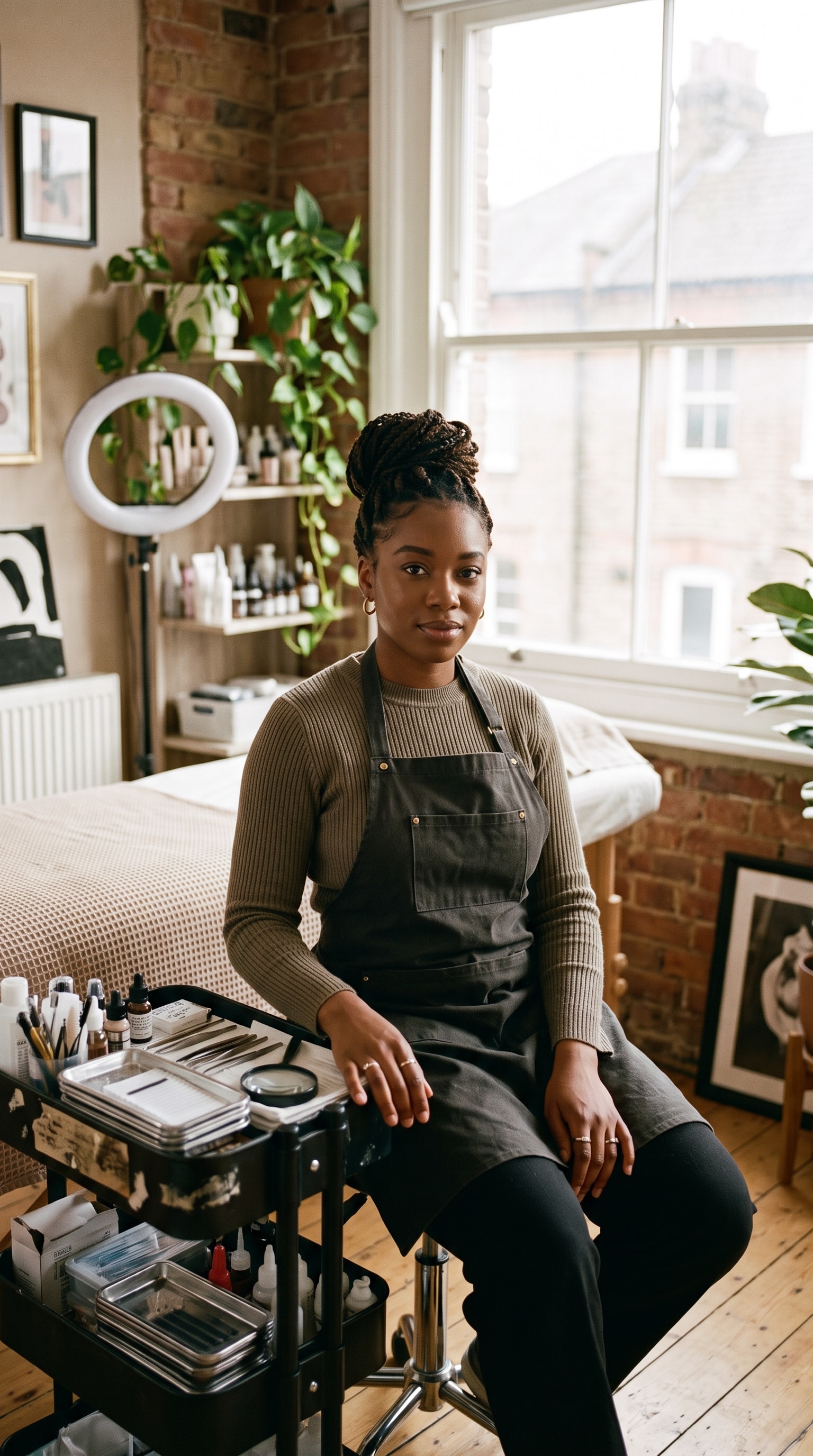 A beauty professional in her studio