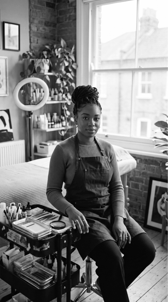A beauty professional in her studio